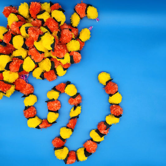 Set of 5 Artificial Yellow Orange Marigold Flowers Strand with Leaf